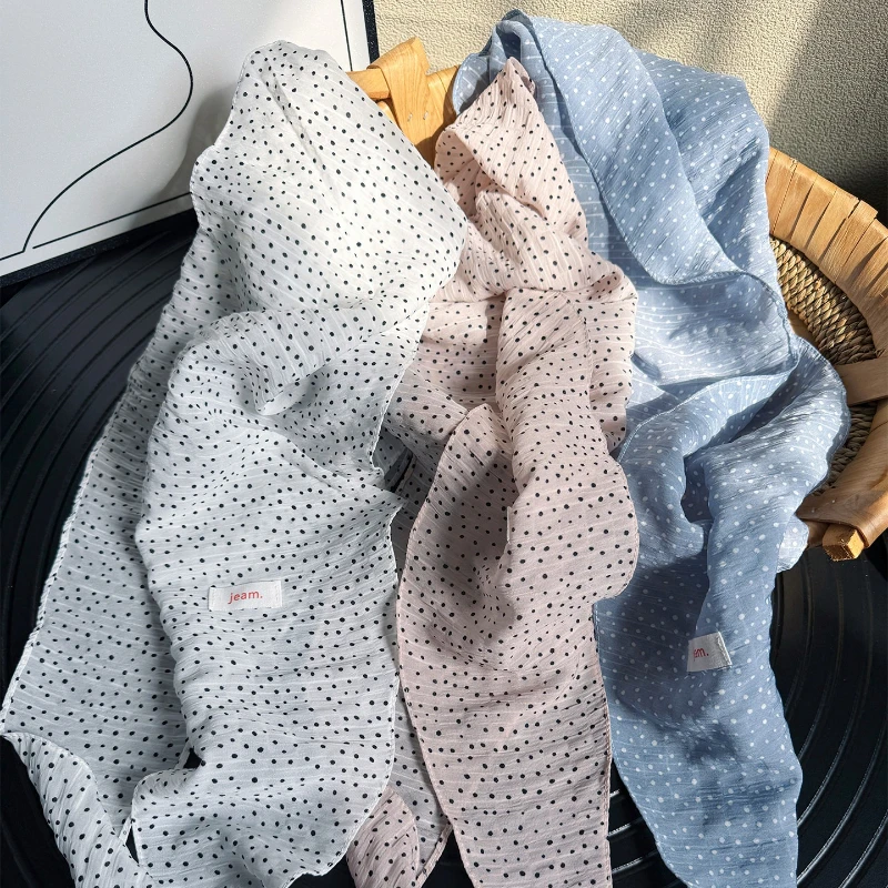 

Spring Wave Point Korean Women's Silk Scarf Retro Sweet Versatile Thin Neck Beach Travel Sunscreen Headscarf Multi Functional