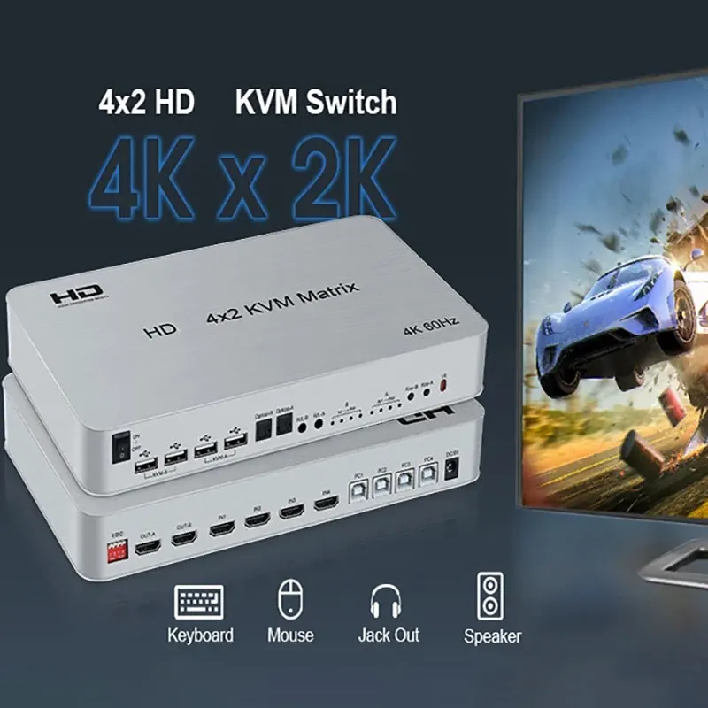 

Квм 4K 60 Гц для совместимой с HDMI Матрицы 4X2 4 в 2 выход 4 порта двойной монитор переключатель USB флеш-накопитель принтер HDTV с клавиатурой