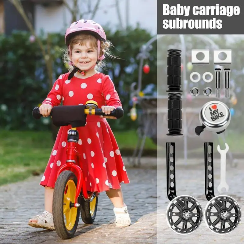 

Тренировочные колеса для 20-дюймового велосипедного баланса, вспомогательное колесо, регулируемый стабилизатор с кольцом сигнализации и ручками руля для 12, 14, 16