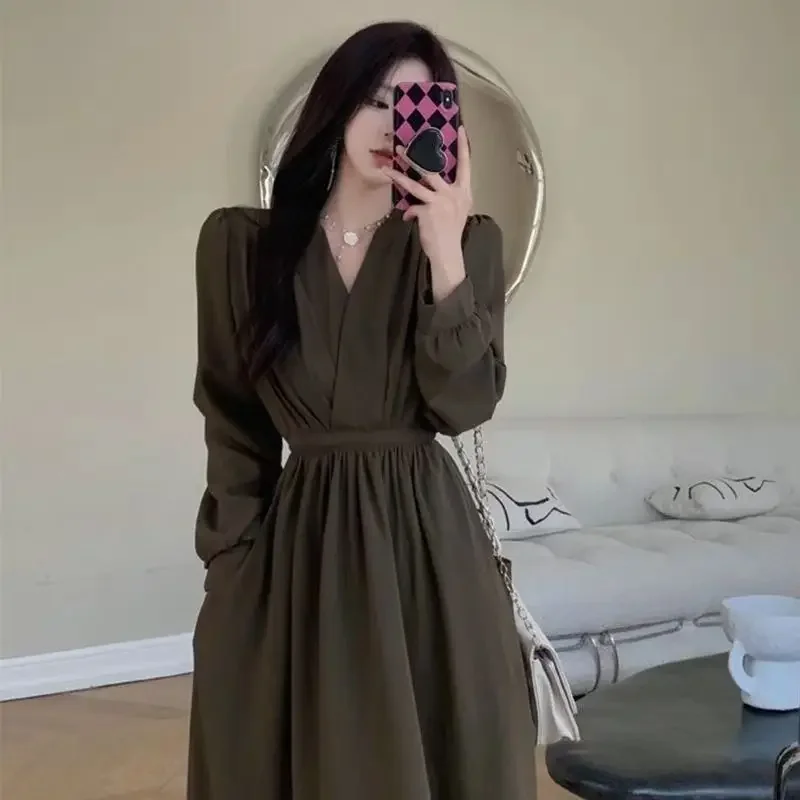 

Темпераментная черная длинная юбка большого размера с внутренней нижней частью для женщин, французское тонкое и свободное платье ZT386