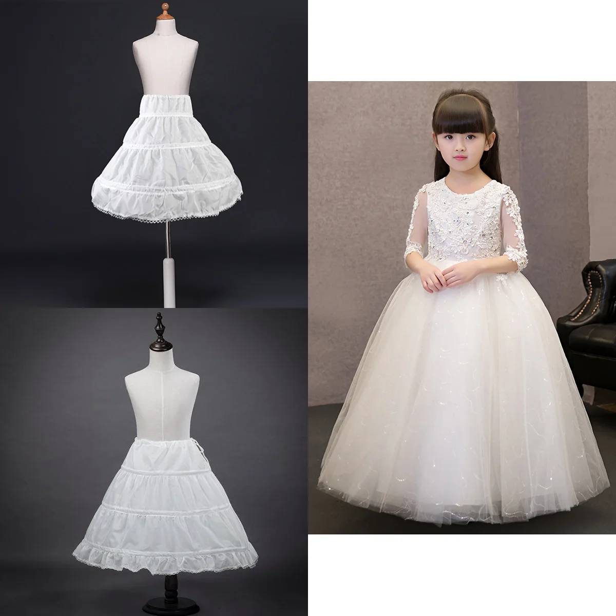 

Lightweight Girls' Half Petticoat with 3 Reinforced Steel Rings Foldable for Wedding Ceremony Flower Girl Outfit