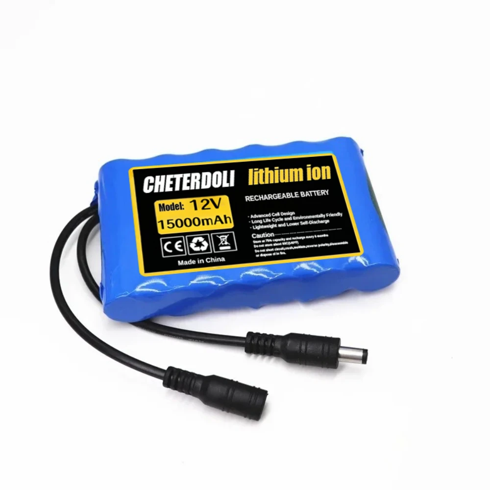 بطارية محمولة جديدة 12 فولت 15000 مللي أمبير في الساعة قابلة لإعادة الشحن 18650 حزمة ليثيوم أيون مع شاحن تيار مستمر 12.6 فولت لمضخم الصوت CCTV. #5