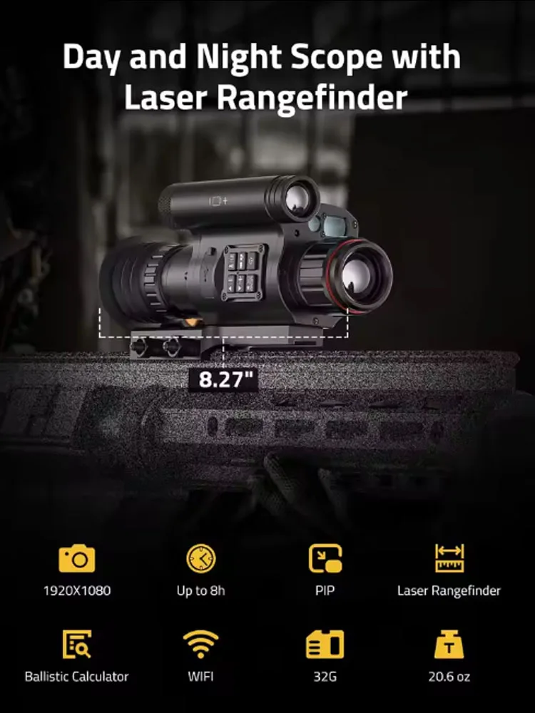

Smart Night Vision Rifle Scope with Ballistic Calculator Rangefinder Day/Night Scopes with 1080P Video Record and Wi-Fi