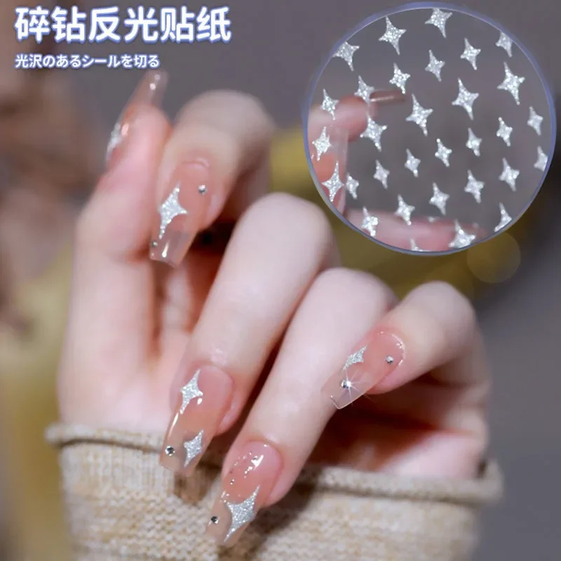 Shiny Broken Diamond Self-adhesive Nail Decoration Stickers Super Flash Snowflake Star Bow Rose Love Nail Decal