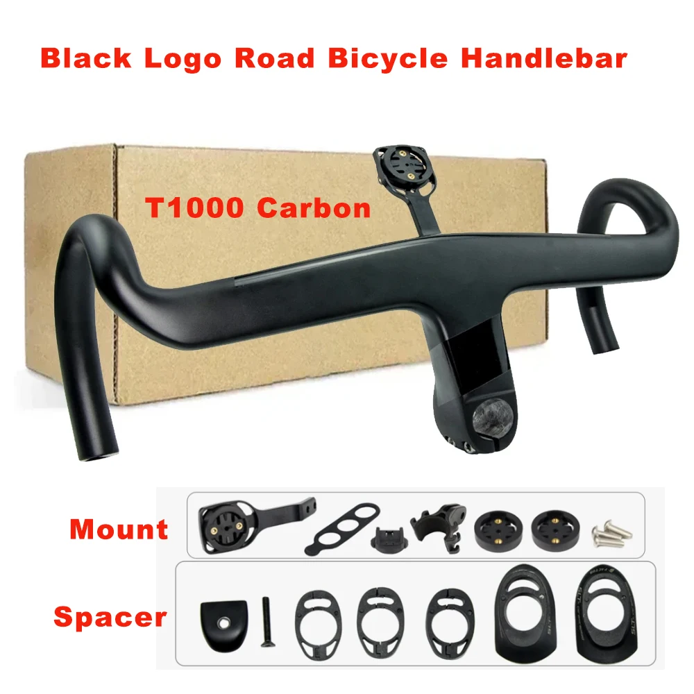 Gravel Black Logo Full Carbon T1000 Road Bicycle Handlebar. Internal Circuit Integrated Cockpit With Computer Mount