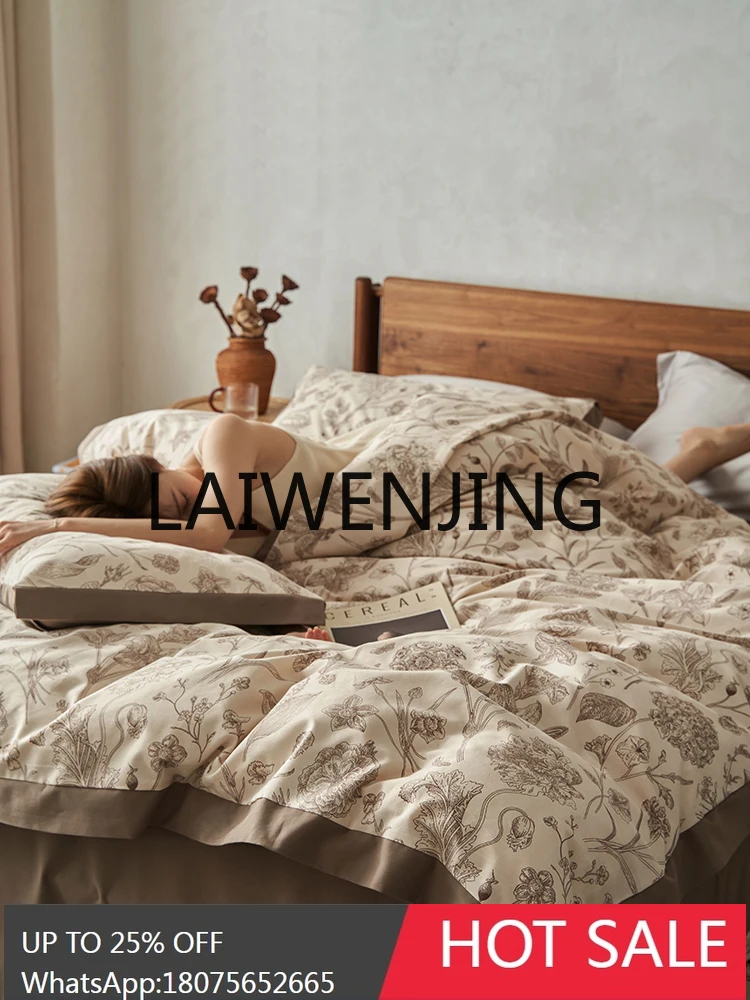 Cotton Four-Piece Set Autumn and Winter High-End Thickening Sanded Sheets Quilt Cover American Retro Bedding