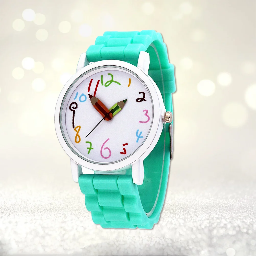 1Pcs Digital Pencil Watch Cartoon Style Creative Design Comfortable Silicone Kids Party Gift Green Cartoon Children Watch