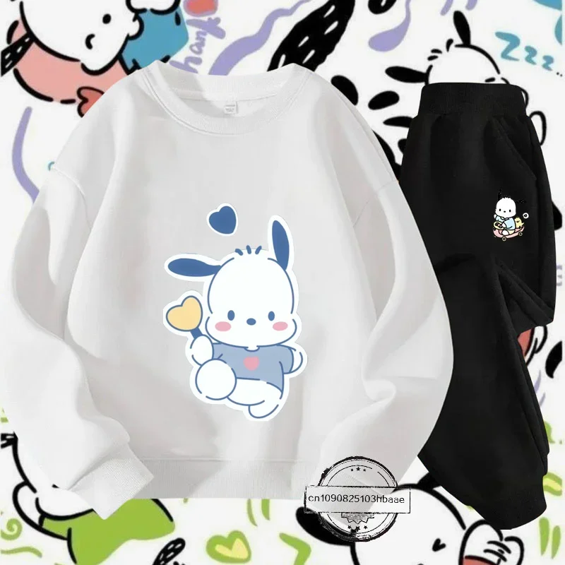 Pochacco Fall/Winter new Sanrio Children's crewneck hoodie set Boys girls Fall long-sleeved casual sweatshirt Harajuku top