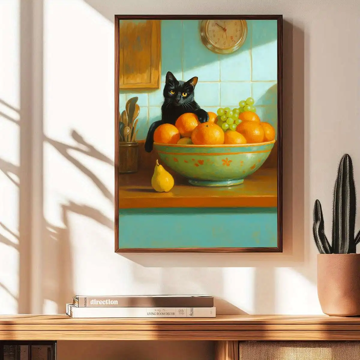 Vintage Oil Painting Black Cat Fruits Canvas Poster Wall Art,2D Print Wall Decor,Aesthetic Home Gift
