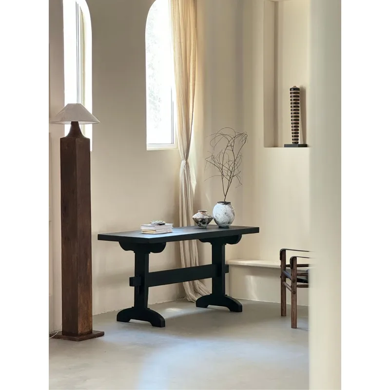 

Medieval solid wood desk, wabi-sabi horseshoe table