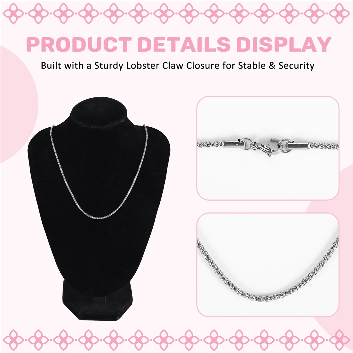 เครื่องประดับโซ่ผู้หญิงทนทาน สร้อยคอโซ่เกราะสแตนเลส สีเงิน กว้าง 2 มม. ยาว 80 ซม