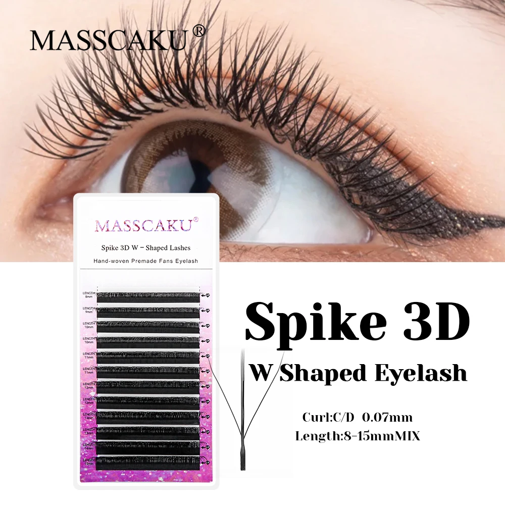 

New Design Spike 3D W False Eyelashes 0.07mm Thickness C D Curl Easy Graft Automatic Flowering Lashes Extension by MASSCAKU