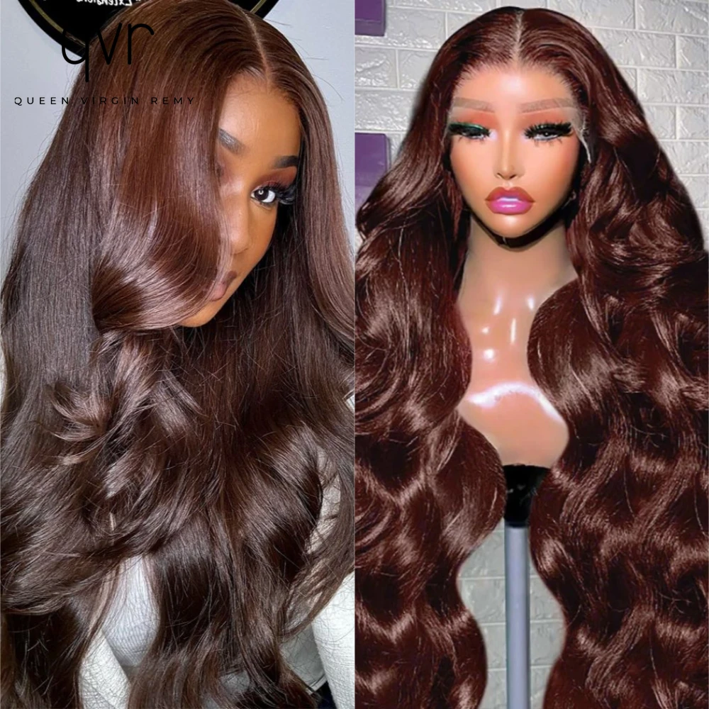 

18-32Inch HD Lace Front Wig - #4 Chocolate Brown Body Wave Human Hair - Middle Part Pre Plucked No Shedding Heat Resistant