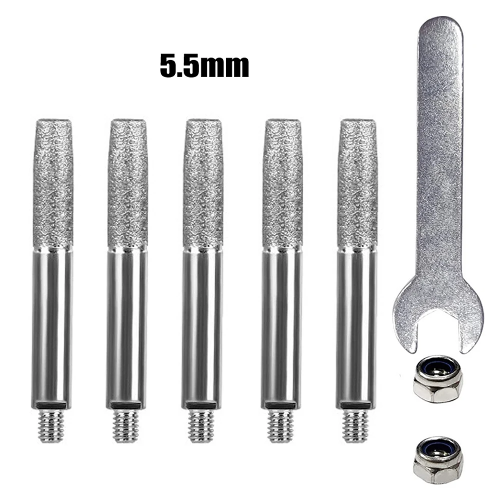 5pcs 4/5/6mm 그라인딩 헤드 원통형 버 다이아몬드 렌치 전기 톱 숫돌 핸드 체인 그라인더 액세서리로 코팅