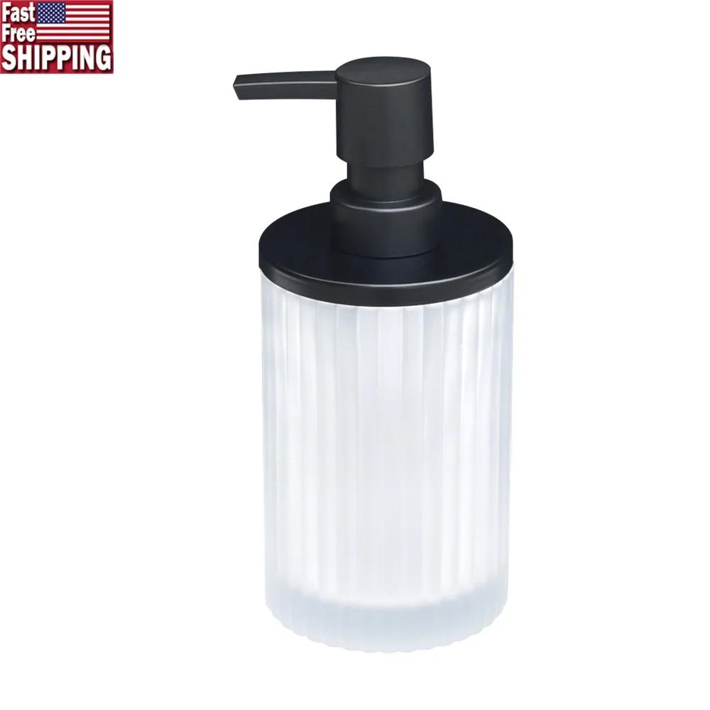 

Ребристый стеклянный дозатор для мыла, матовый черный верх, матовый белый держатель для жидкого мыла, лосьона, современный винтажный декор для ванной комнаты и кухни