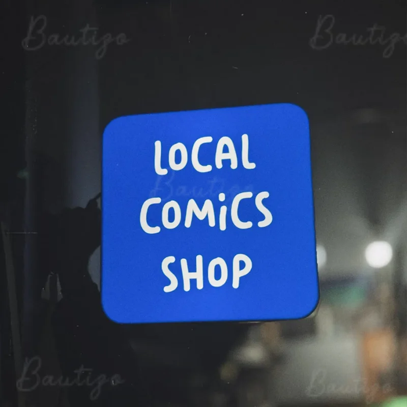 Custom Blue Metal Light Box Sign Outdoor Business Storefront LED Acrylic Illuminated Signboard Waterproof Double Sided Signage