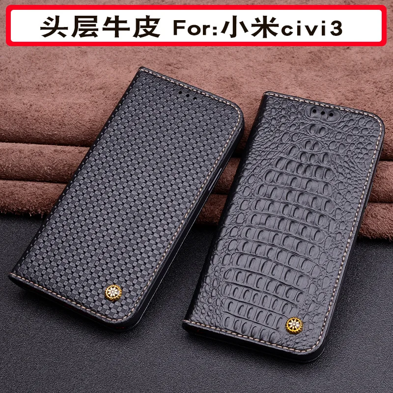 

Wobiloo Luxury Genuine Leather Wallet Business Phone Case For Xiaomi Civi3 Civi 3 Credit Card Money Slot Holste Cover