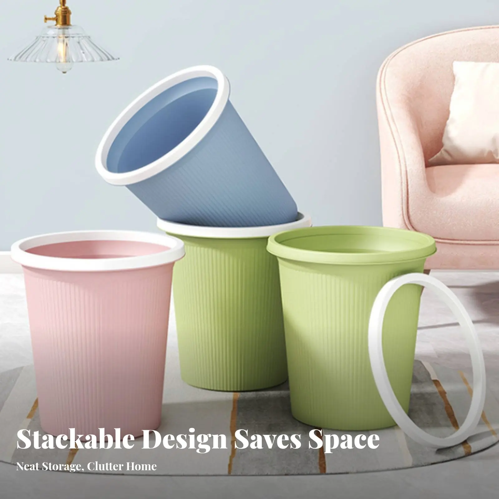 

Lidless Trash Can Minimalist Design Pressure Band Garbage Bin Office Wastebasket Easy to Clean Bathroom Trash Bin Sturdy Duty