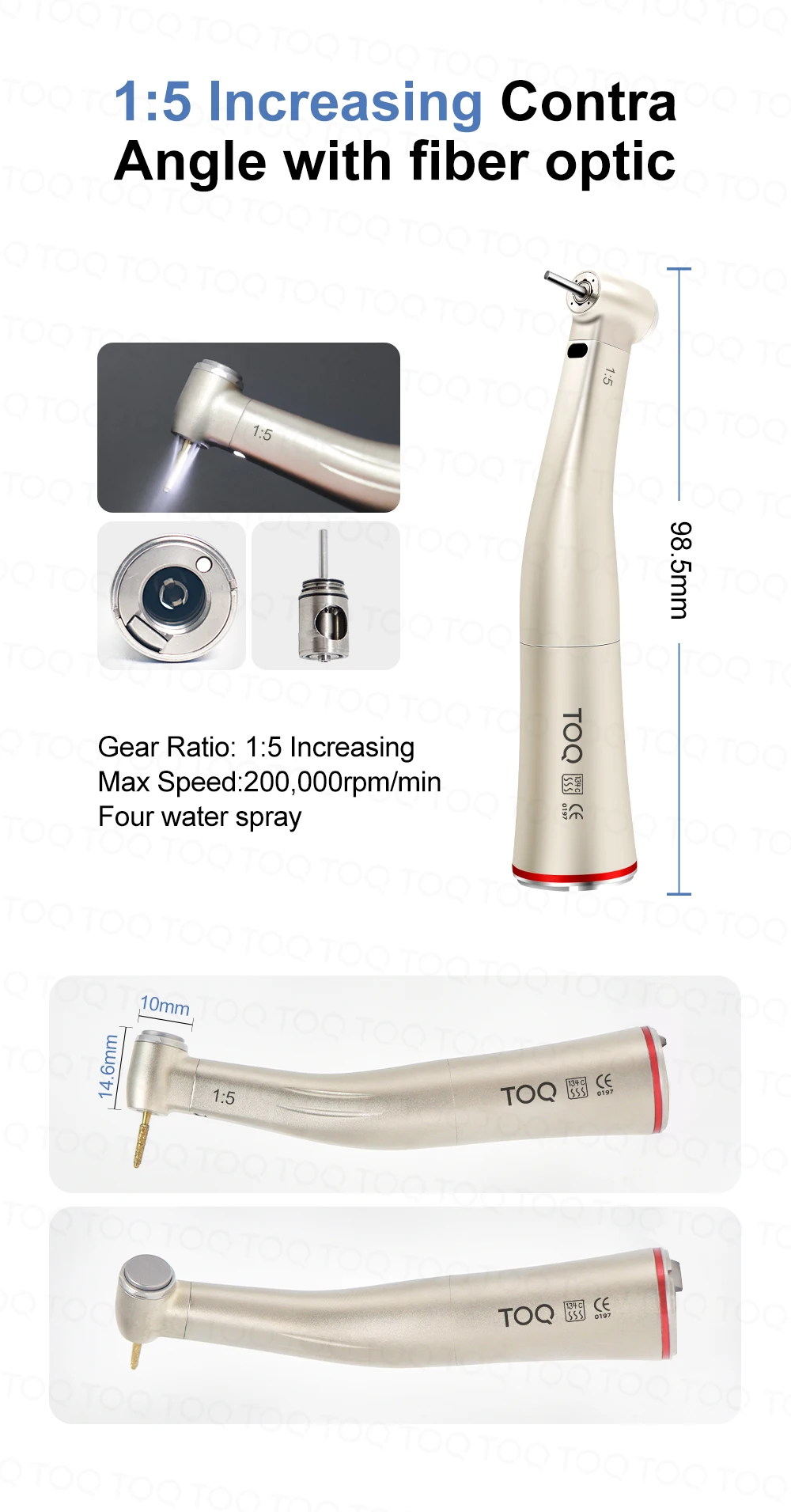 Dental LED Fiber Optic Handpiece Set 1:5 Red Ring/4:1/1:1 Contra-Angle 1:1 Straight Nose Fit to All E Type Electric Motor