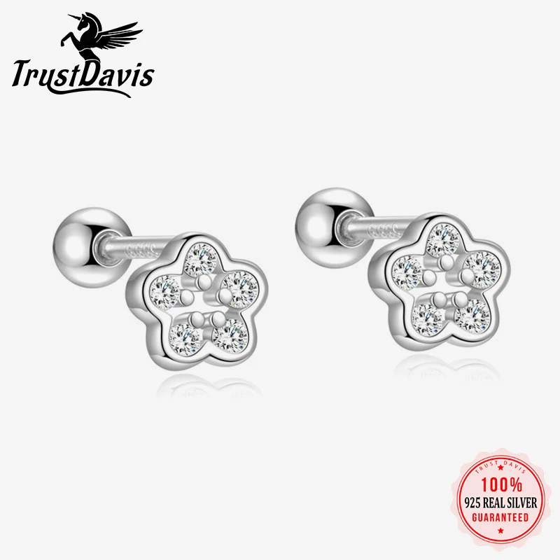 

Trustdavis Real 925 Silver Luxury and Stylish Flower Zircon Stud Earrings for Women Girls Sweet Fine Jewelry Gift DS4894