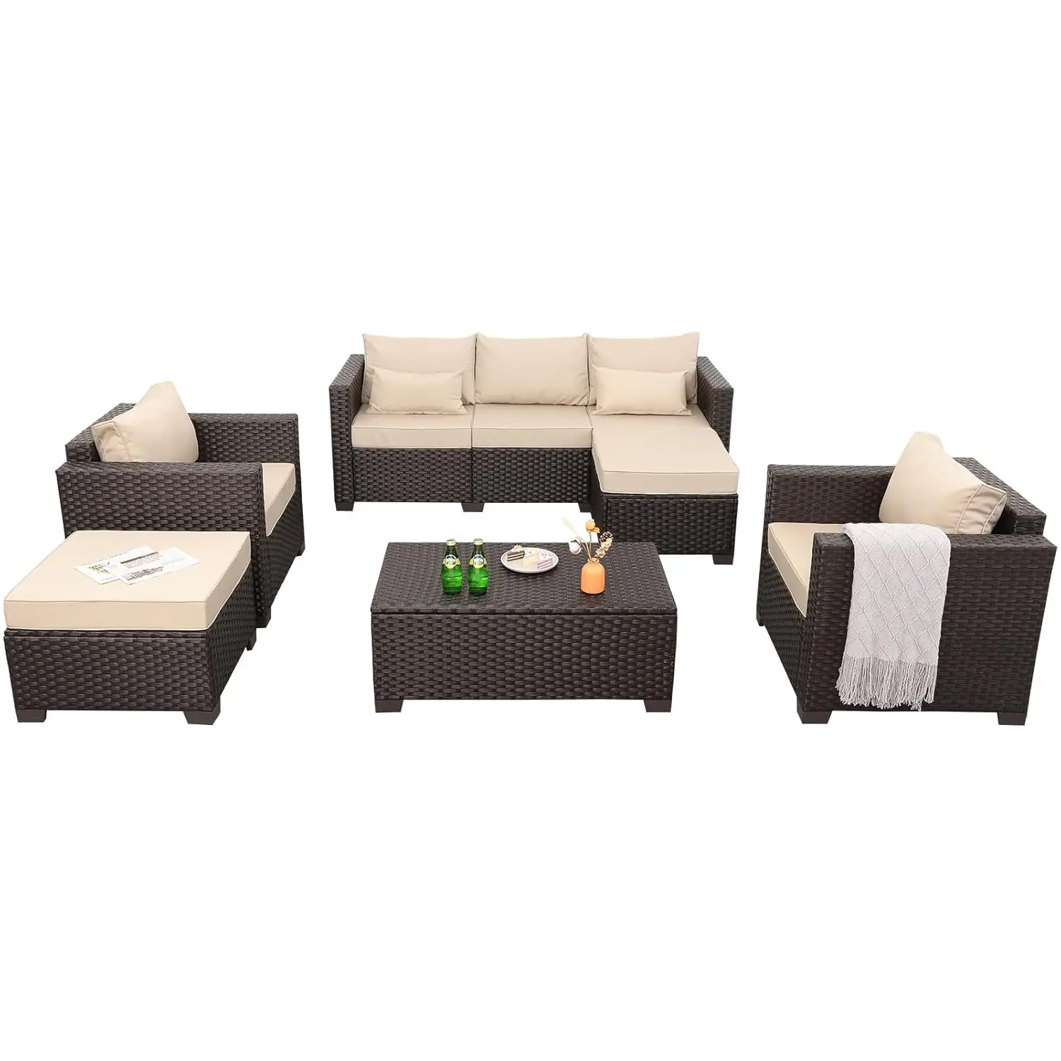 *u-6 Pieces Patio Outdoor Furniture Outdoor Conversation Sets Wicker Sofa Set With Outdoor Couch Patio Chairs Storage,