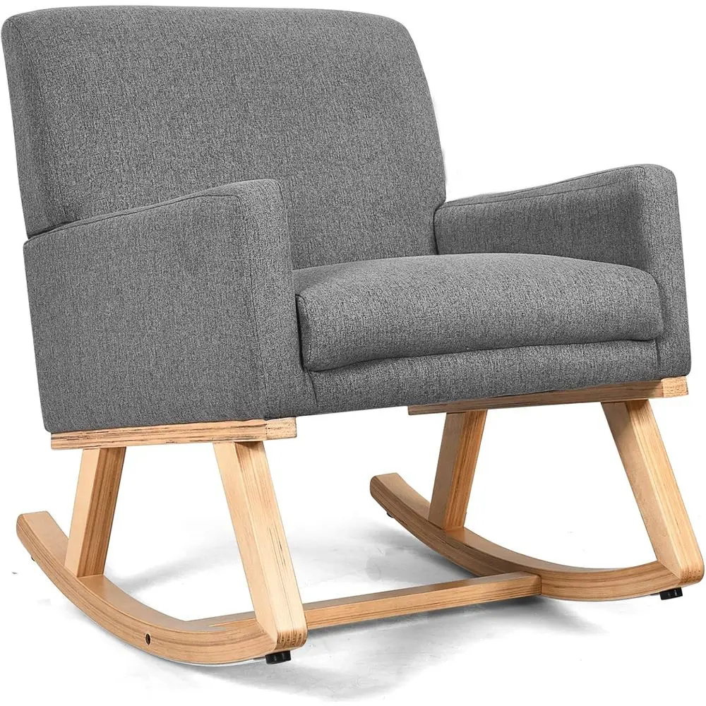 

Upholstered Fabric Rocking Chair with Sturdy Wood Base and Padded Seat for Comfortable Seating in Living Room (Gray)