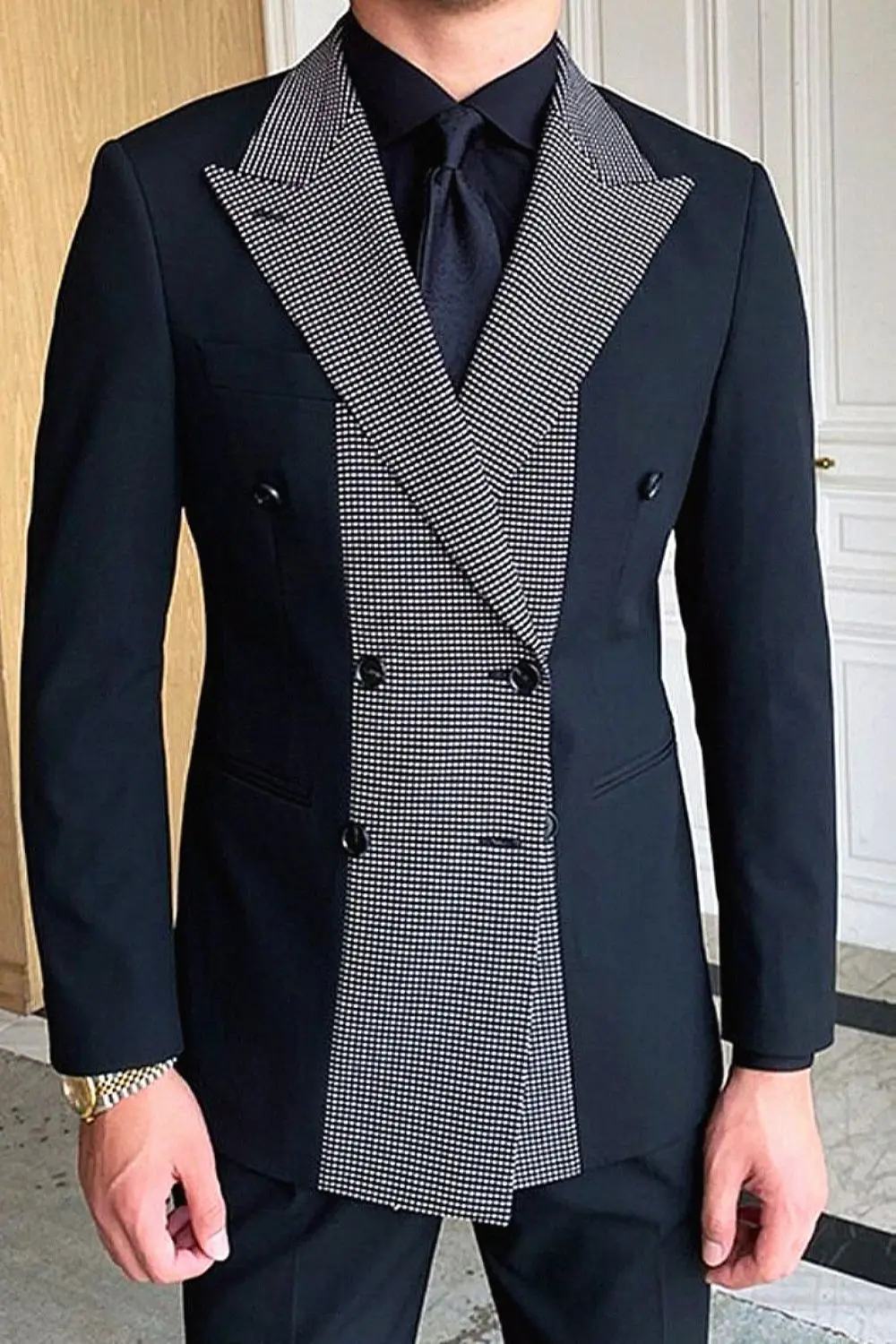 Color-block Double Breasted Suits for Men Wedding 2 Pieces Set Jacket with Pants Custom Made Groom Tuxedo Male Fashion Suit