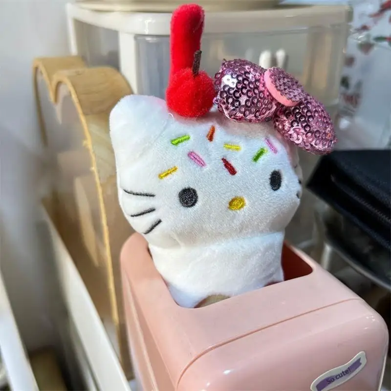 Lindo divertido Sanrio Hello Kitty muñeco de peluche juguete hamburguesa patatas fritas helado KT llavero colgante bolsa encanto decoración regalo de cumpleaños llavero