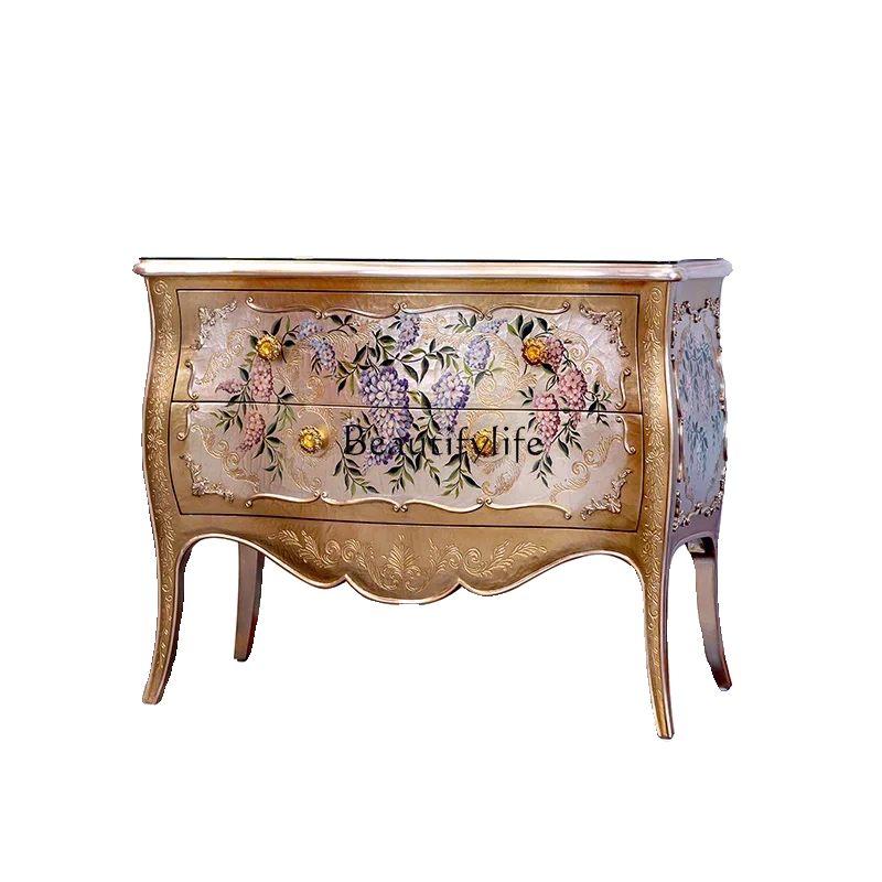 

FG11French retro hand-painted entrance entrance cabinet Solid wood European living room storage chest