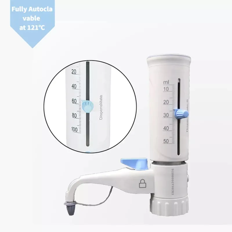 IKEME Laboratory Bottle Top Dispenser Adjustable pipette 0.5 -100mL Fully Autoclavable 121°C Liquid Dispenser Lab Equipment Hot