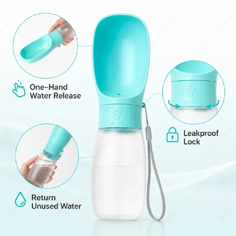 1PC 300ml 500ml Travel Pet Water Bottle Integrated Drinking Bowl Portable Dispenser for Dogs Cats Outdoor Travel and Activities