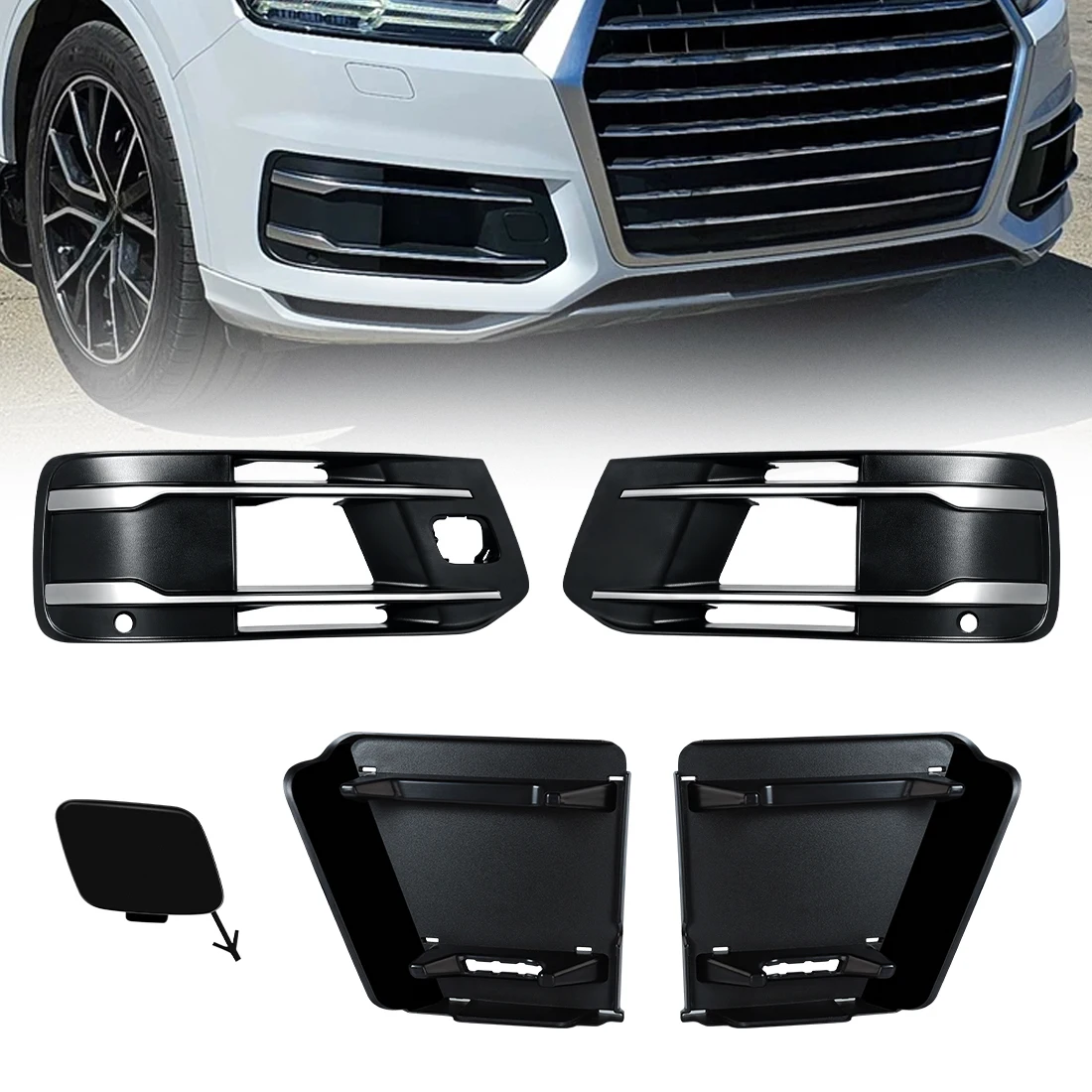 

For Audi Q7 2016 2017 2018 2019 Front Bumper Cover Racing Grill Frame Fog Light Grille Bezel Insert Cover 4M0807151 4M0807681T