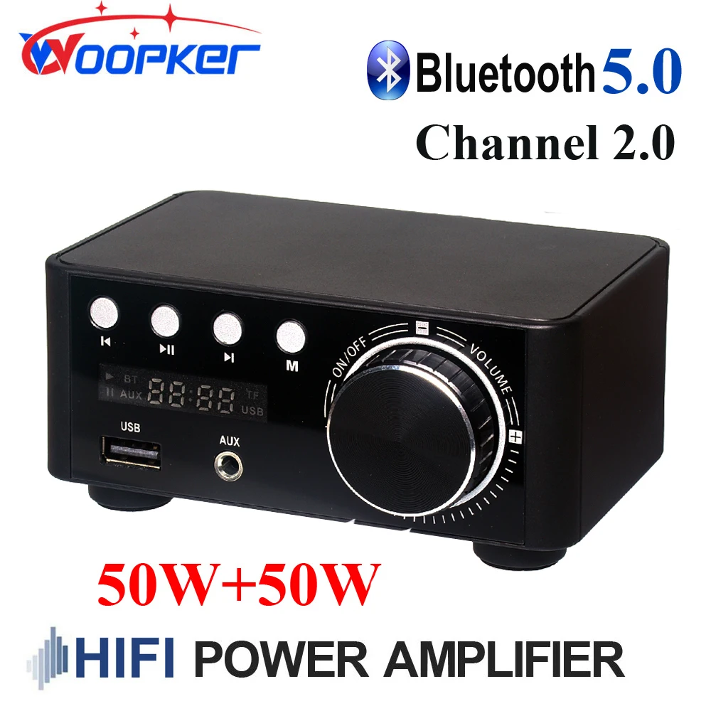 

Woopker Digital Audio Bluetooth 5.0 HIFI Power Amplifier 50Wx2 Tpa3116 Channel 2.0 Home Theater Car USB U-disK TF Music Player