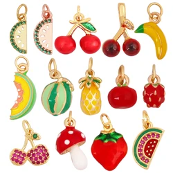 Fruit Apple Strawberry Cherry Lemon Banana Charm Pendant,Real 18K Gold Plated Jewelry Necklace Bracelet Making Supplies K52