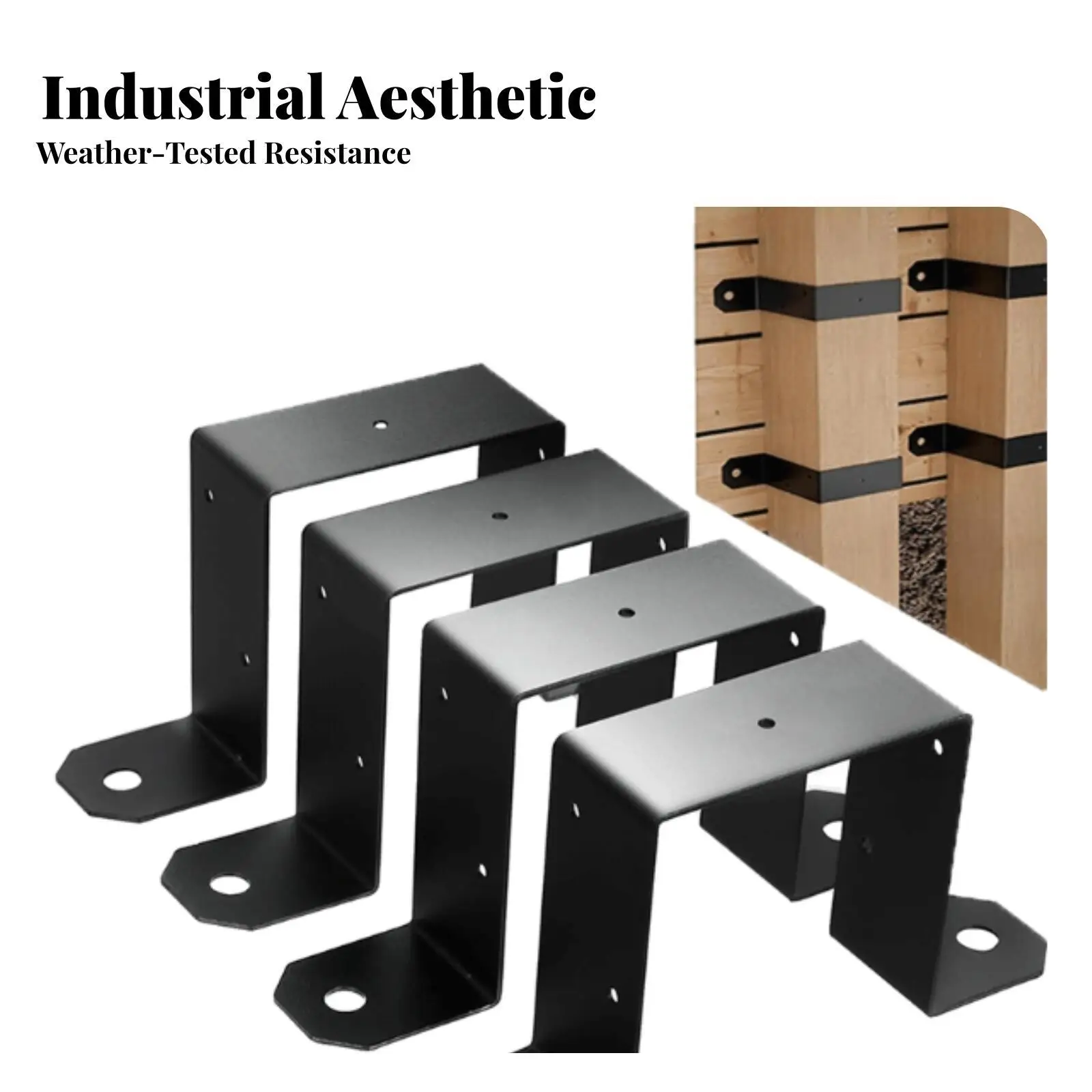 4 Pieces Cradle-Shaped Deck Post Bracket | Heavy-Duty Steel Construction, Rust-Resistant Powder-Coated Finish, cradle-shaped