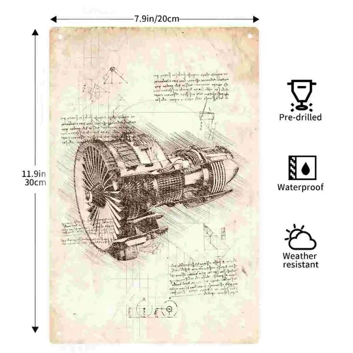 2D FLAT 1pc Vintage Mechanical Engine Blueprint Wall Art Decoration for Home Office Garage Workshop And Study