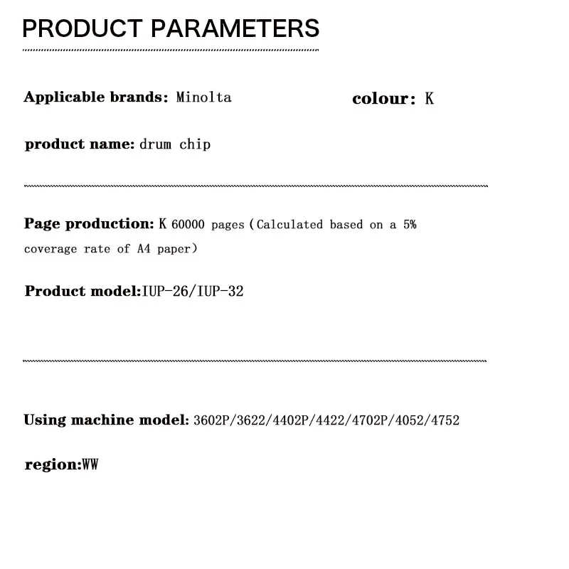 IUP-26 IUP-32 60K WW  Drum Chip for Konica Minolta bizhub 3602P/3622/4402P/4422/4702P DRUM
