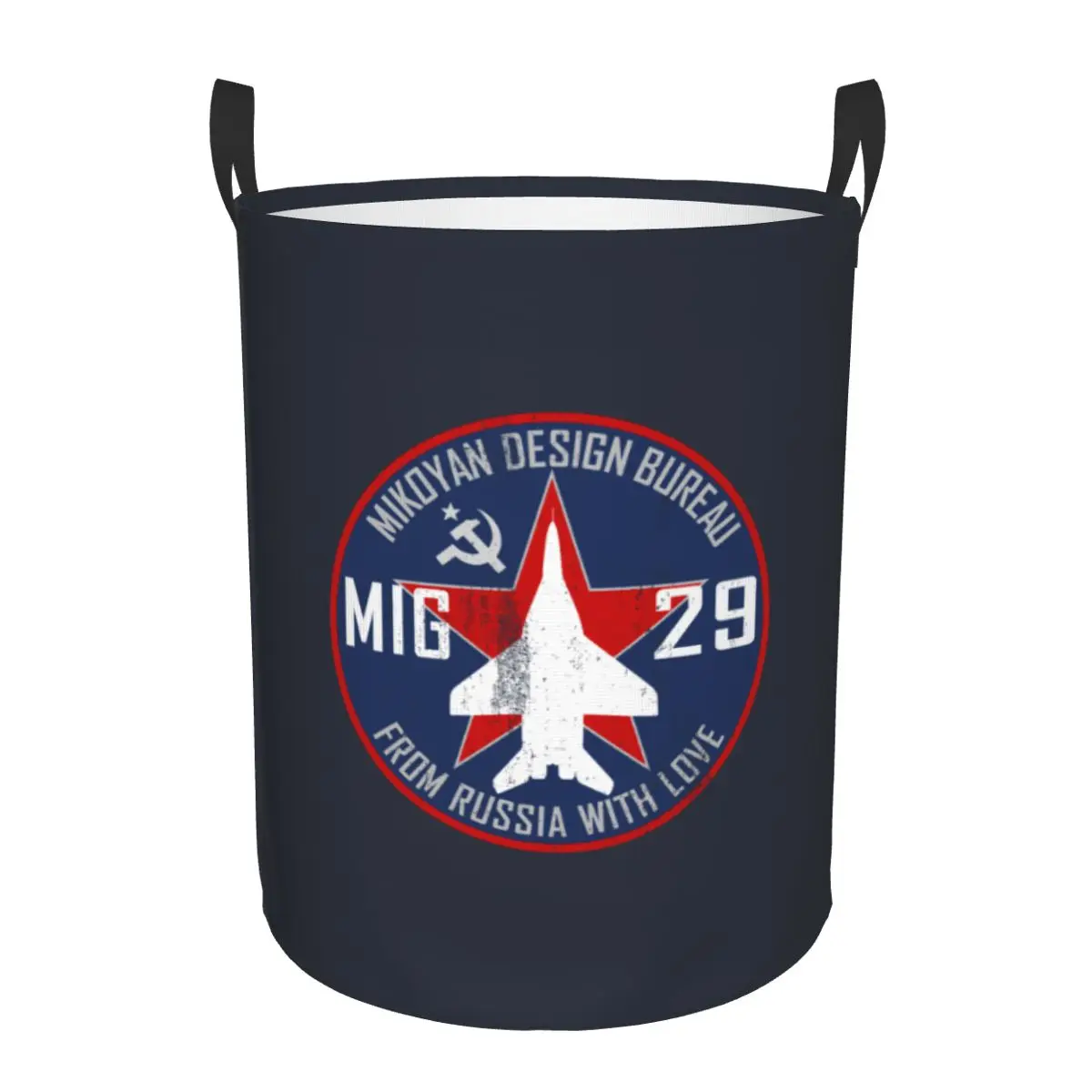 Custom Mikoyan MiG-29 Russia With Love Jet Fighter Laundry Hamper Large Storage Basket Pilot Aviation Airplane Toy Organizer