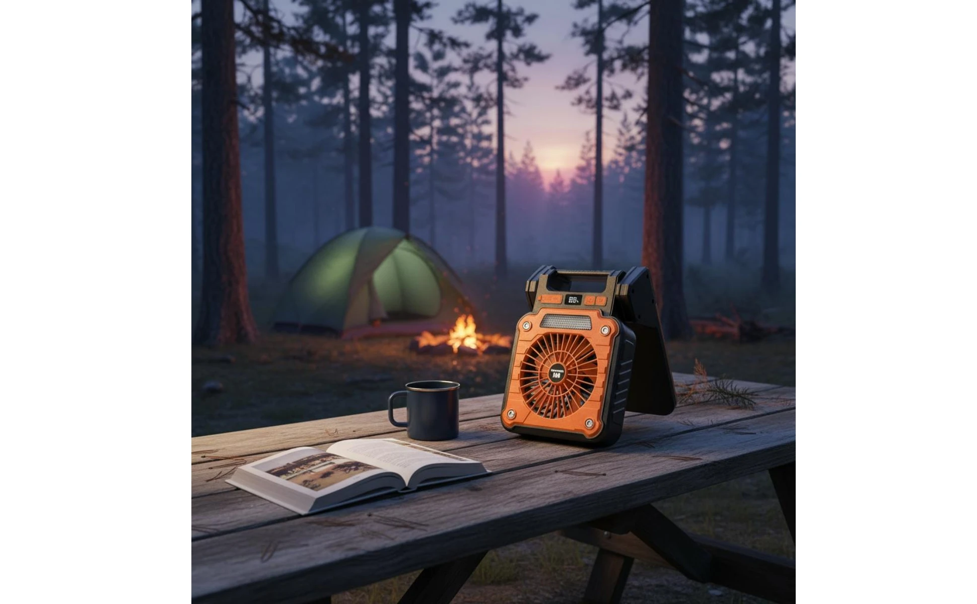 Portable Solar Fan Digital Display Solar-Powered Fan Outdoor Device Fold-out Base Cordless