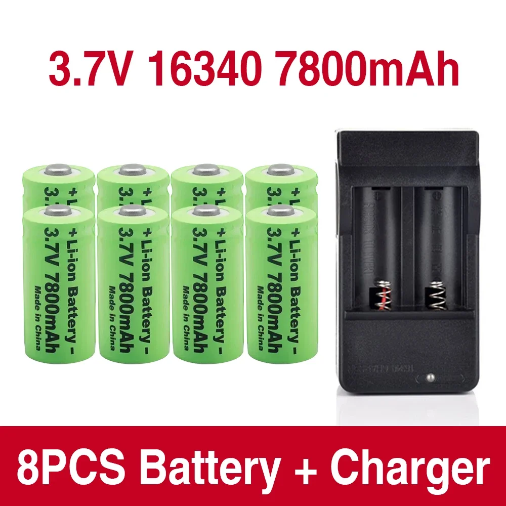 7800mAh Rechargeable 3.7V Li-ion 16340 Batteries CR123A Battery for LED Flashlight Travel Wall Charger 16340 CR123A Battery