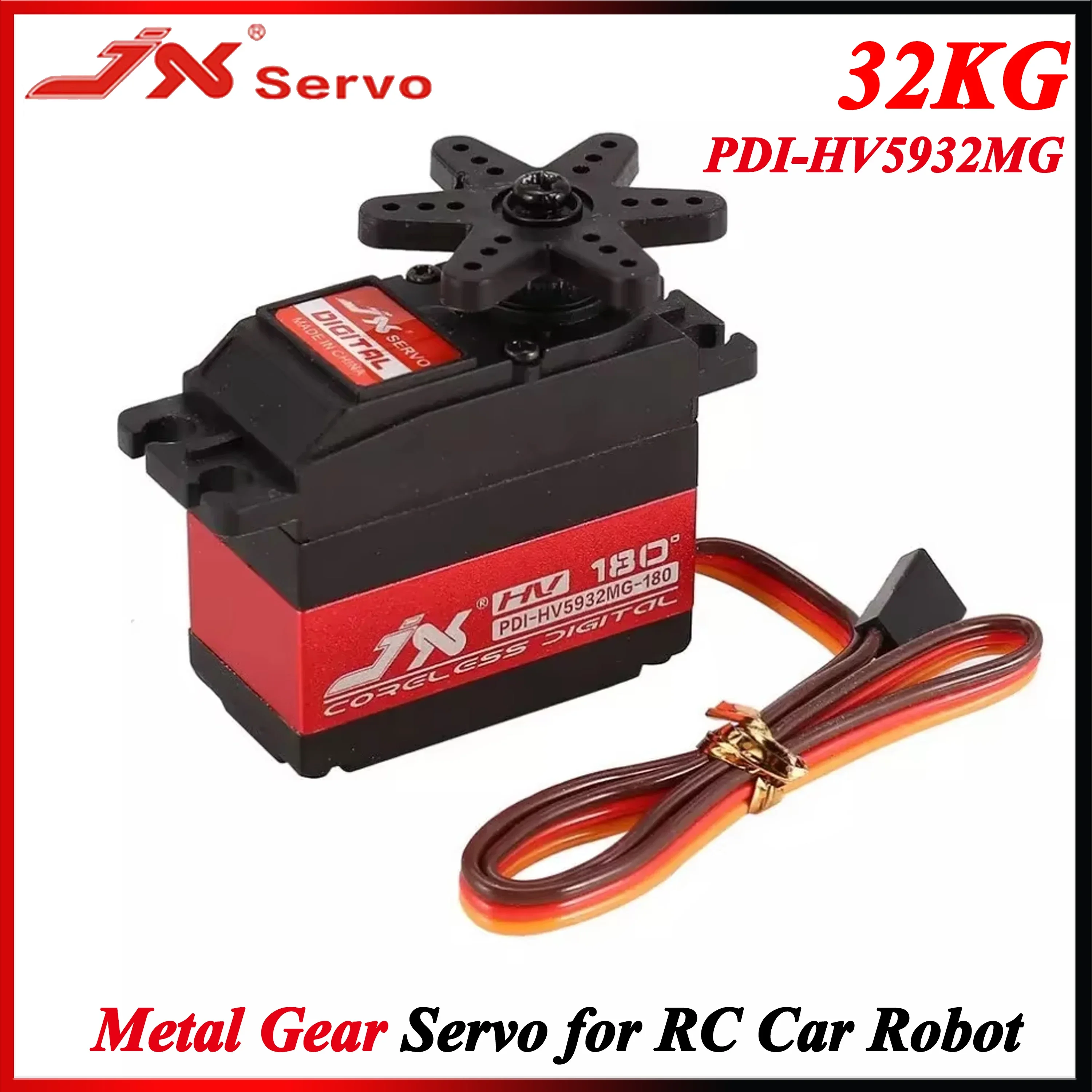 

JX PDI-HV5932MG, 30 кг, большой крутящий момент 180 ° Рулевой бессердечный двигатель, высокоточный сервопривод с металлической шестерней для деталей модели радиоуправляемого автомобиля, лодки и робота