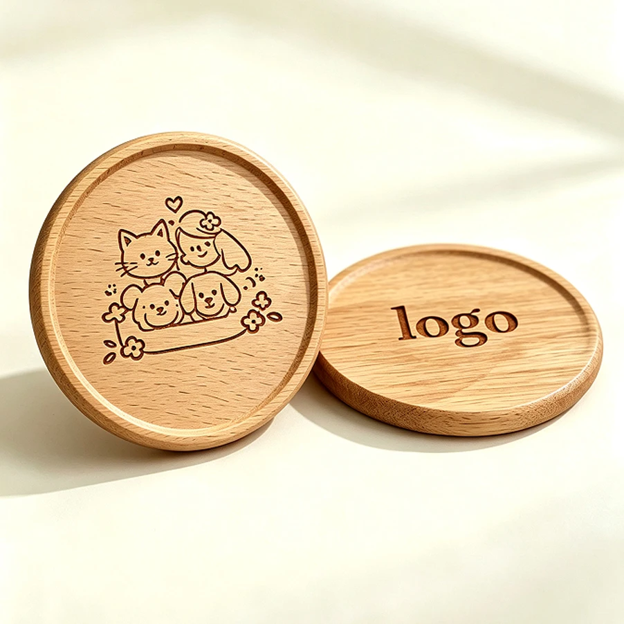 Personalized Wood Coaster Free Custom Logo Engraving Wooden Cup Coaster Anti Slip Coffee Tea Mat Gift for Wedding Birthday Party