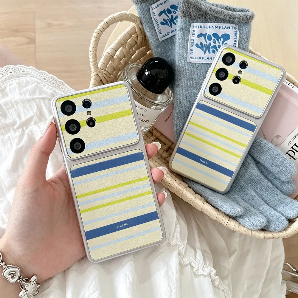 Fragola Cream Stripes Phone Case For Samsung Galaxy S26 S25 S24 S23 S22 S21 S20 FE Plus Ultra 5G Skin texture Cover
