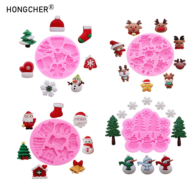 Weihnachten Serie DIY Harz Zubehör Tropf Harz Formen Weihnachten Schneemann Schnee Haus Schokolade Dessert Dekorationen Silikon Form
