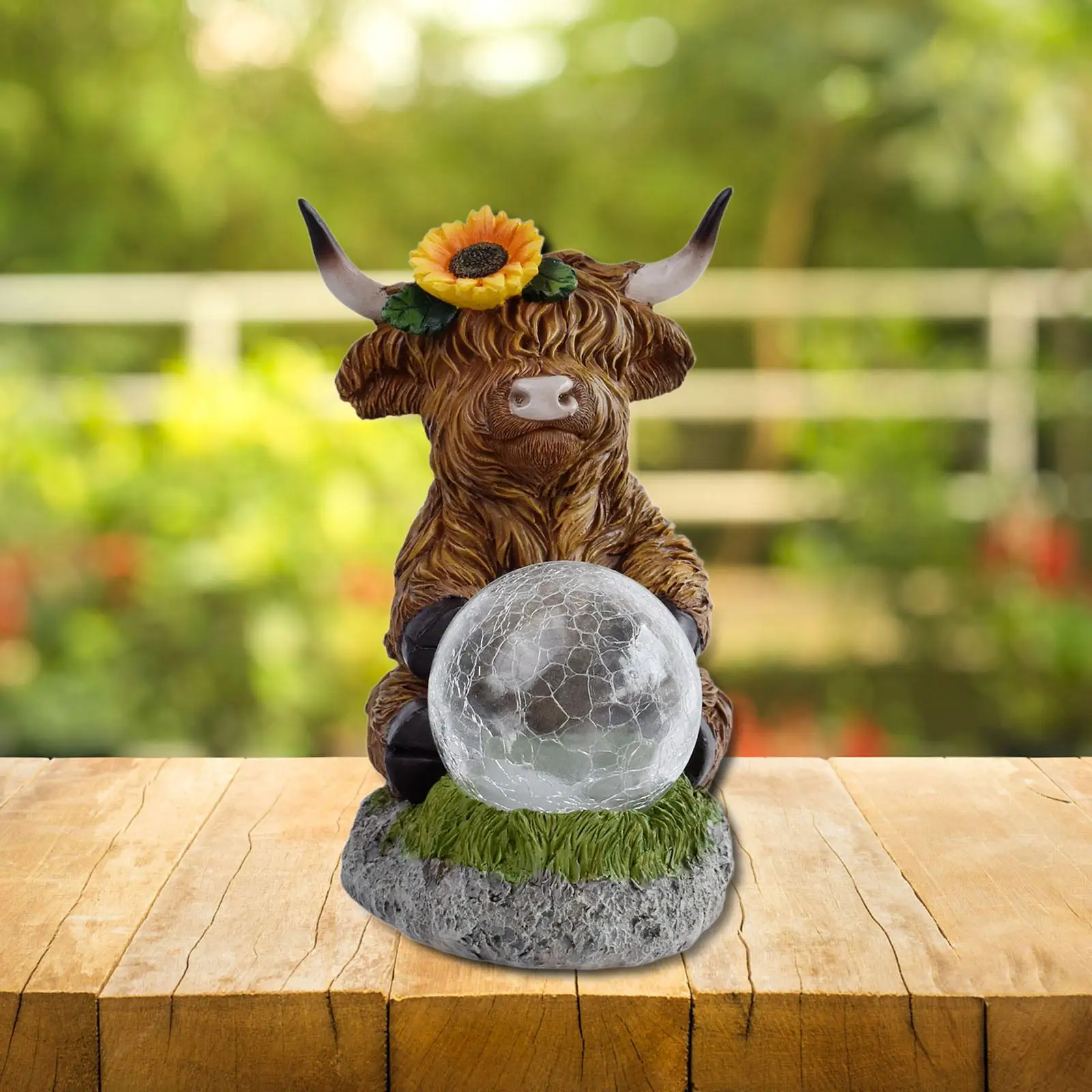 

Highland Cow Statue with Solar Lights Accessory for Patio Yard Courtyard