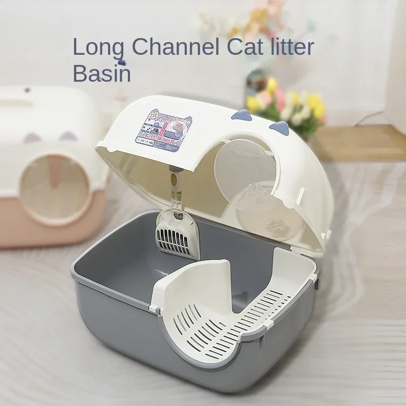 

Foldable Easy To Clean Plastic Litter Box Fully Enclosed Pet Toilet Splash Odor Proof Multi Color Large Cat Litter Box