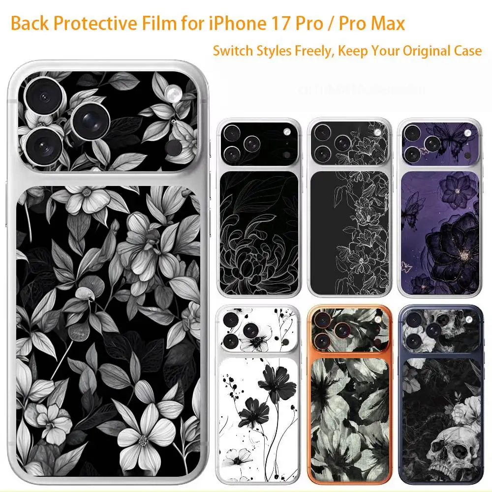 

Gothic Black-and-White Floral Art 3D Full Body Skin Decal for iPhone 17/Pro/Pro Max Color Rear Protective Sticker