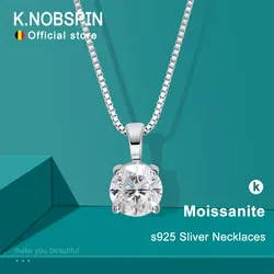 KNOBSPIN 1ct Moissanite Pandent Necklace s925 Sterling Silver Plated 18k Box Chain Dainty Necklaces for Women Fine Jewelry Gift