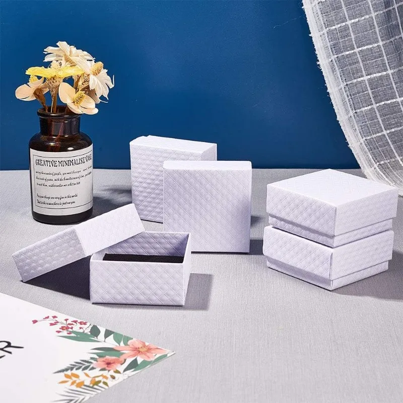 12 Pcs Square Cardboard Jewelry Set Boxes with Sponge Inside for Jewelry Bracelet Necklace Pendants Ring Crafts Birthday
