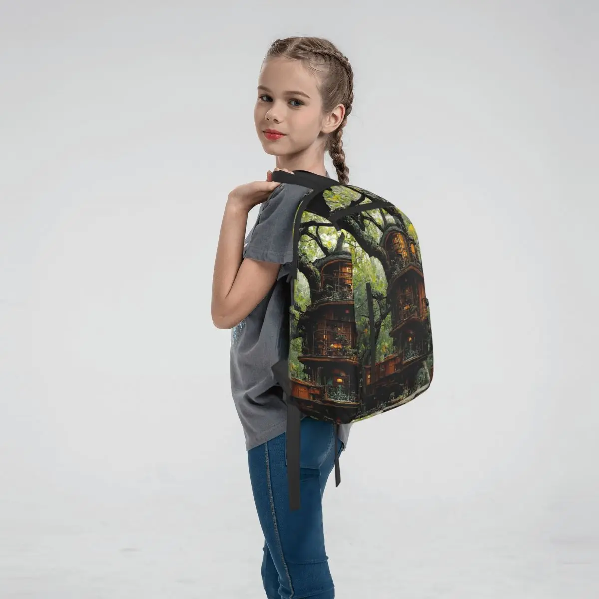 Enchanting Treehouse Community Backpack Daypack Children BookBag School Bag Shoulder Bags for Men Women